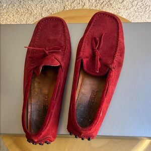 Tod's Red Suede Loafers with Bow